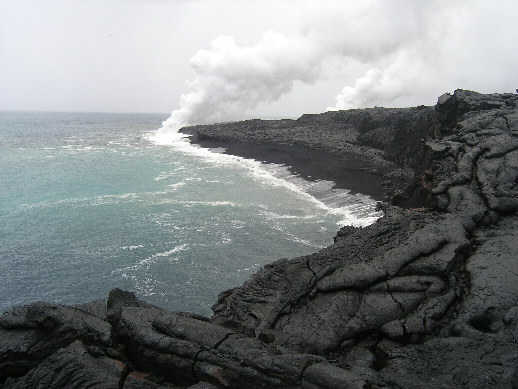 Lave flows into the sea on the Big Island